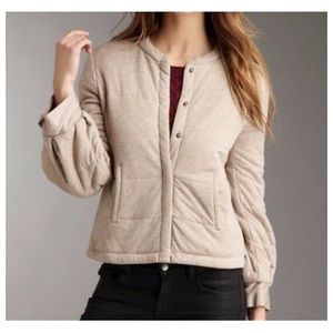 BCBG Heathered khaki puff sleeve jacket